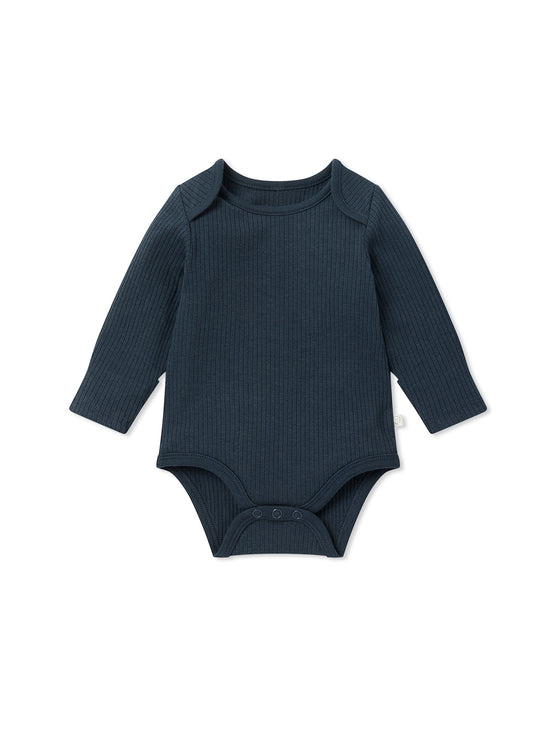 Navy Ribbed Long Sleeve Bodysuit