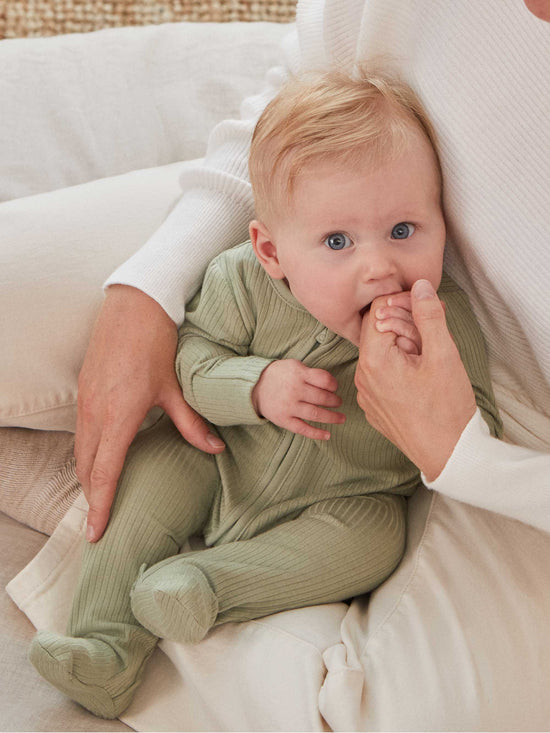 Sage Ribbed Clever Zip Sleepsuit