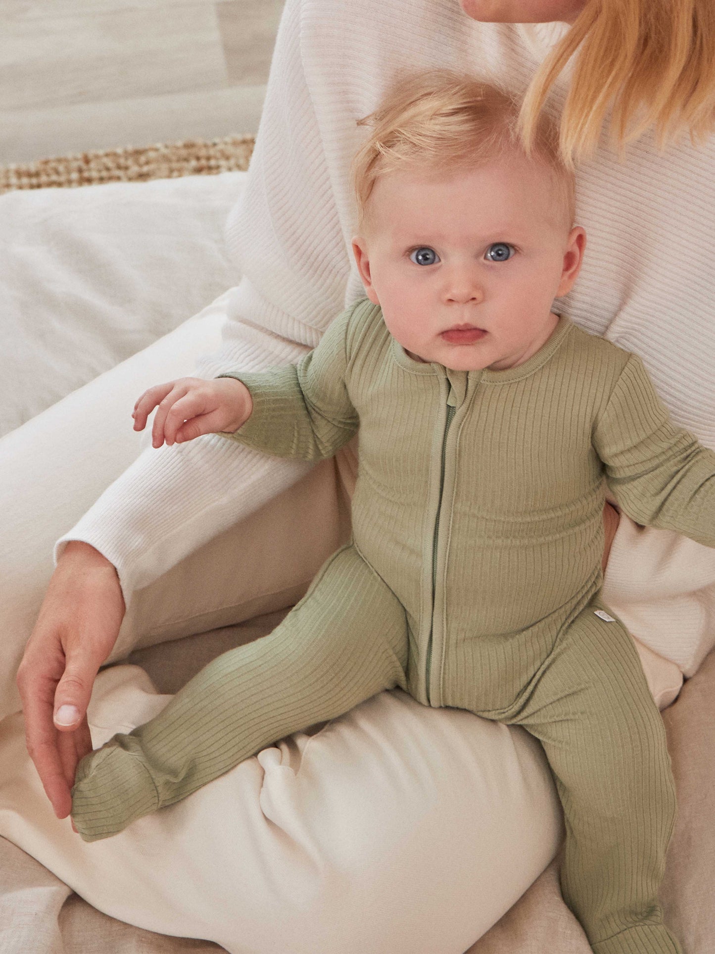 Sage Ribbed Clever Zip Sleepsuit