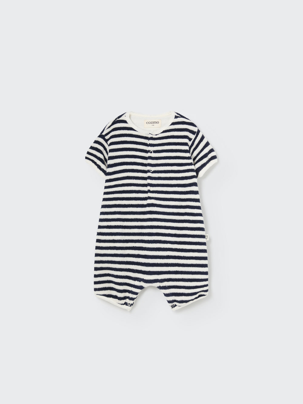 Navy Striped Towelling Baby Jumpsuit