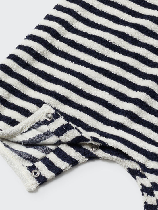 Navy Striped Towelling Baby Jumpsuit