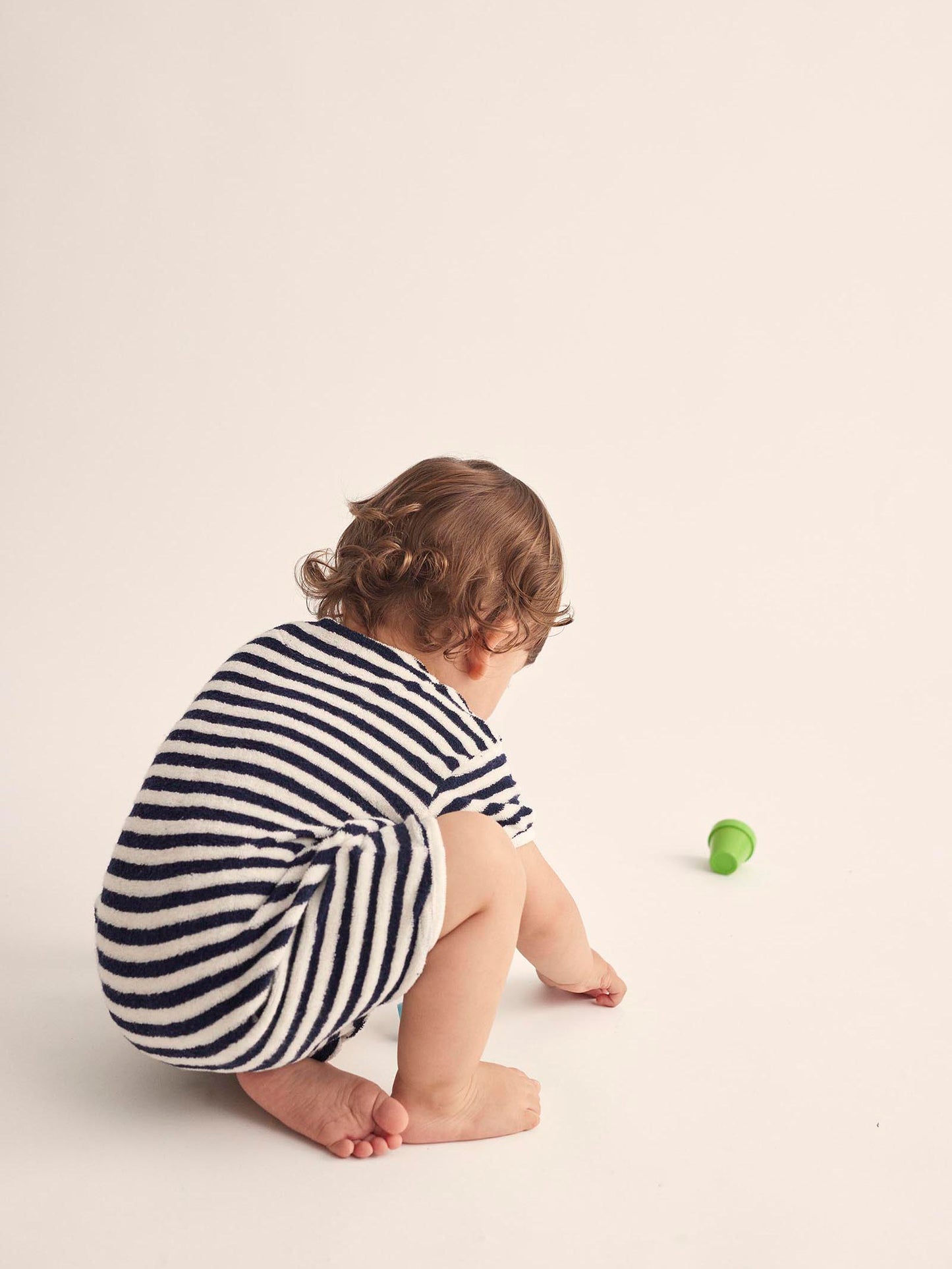 Navy Striped Towelling Baby Jumpsuit