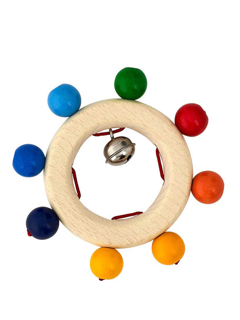 Wooden Rainbow Beads Baby Ring Rattle
