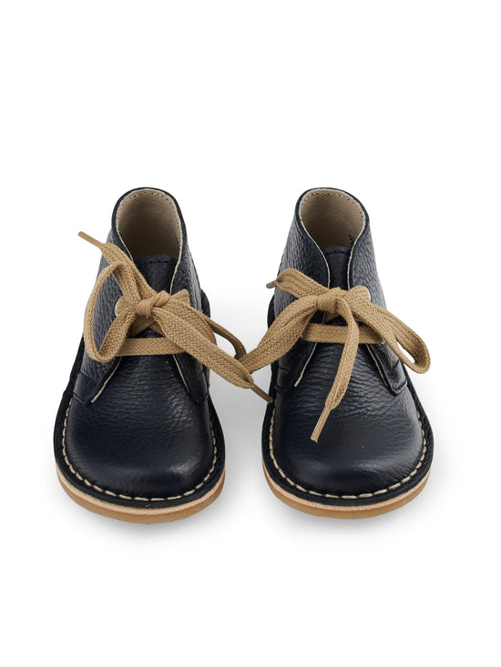 Navy Leather Kids Lace Up Boots