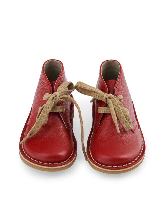 Red Leather Kids Lace Up Boots