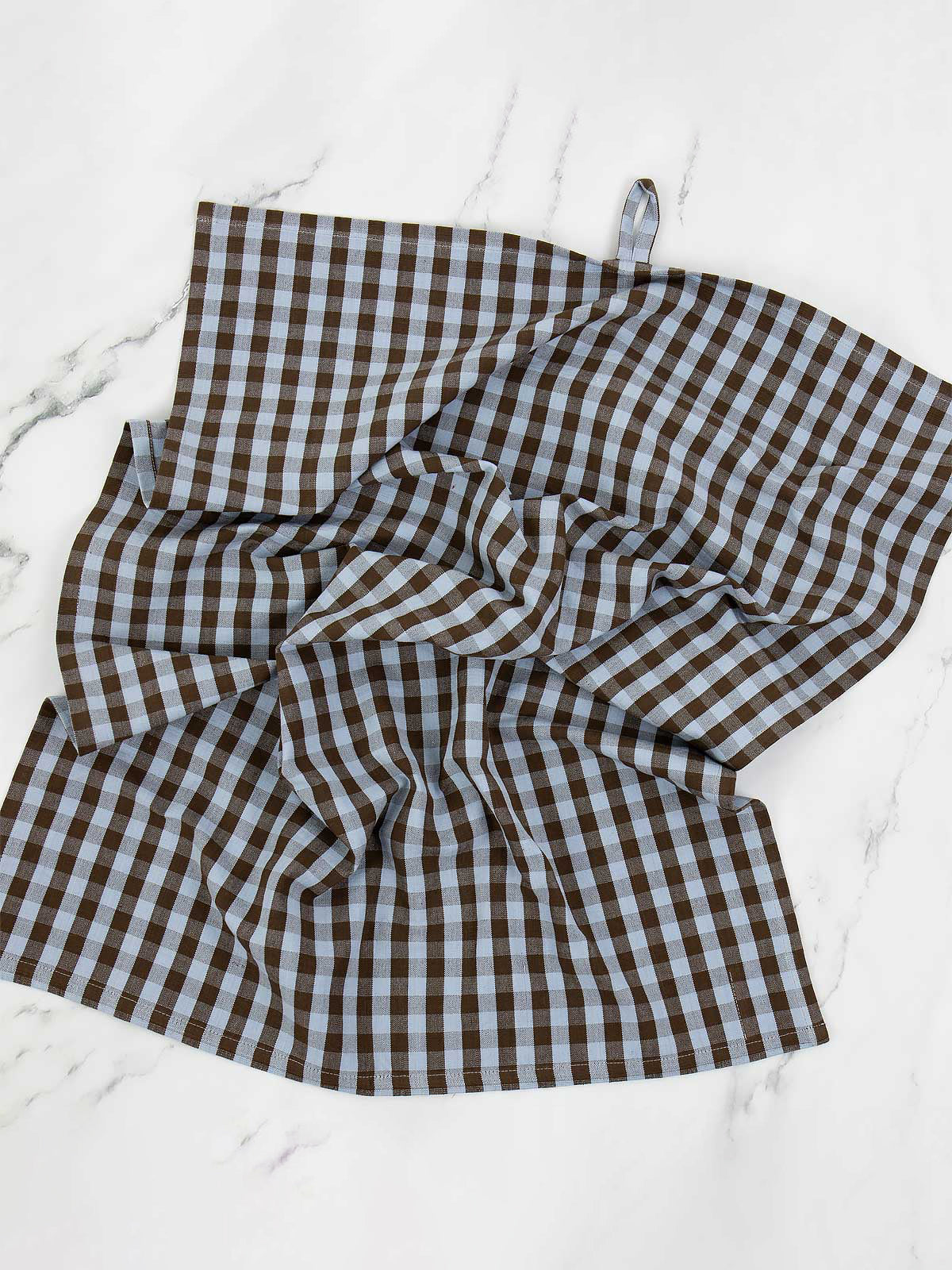 Light Blue & Brown Check Tea Towel