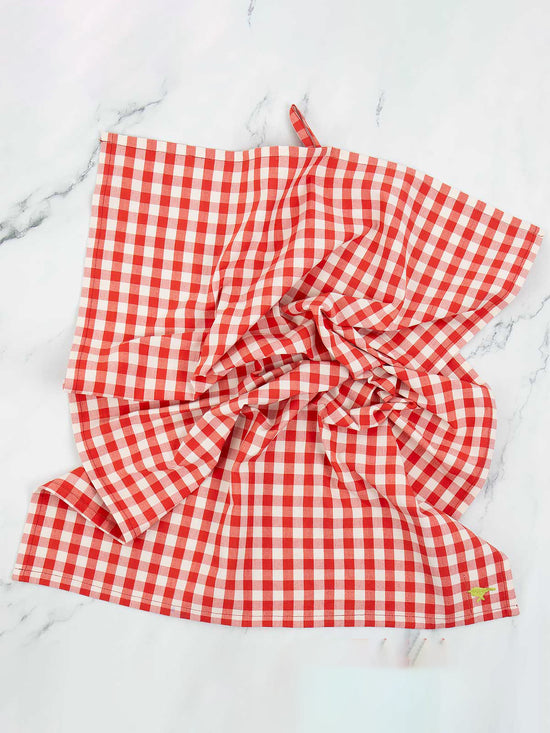 Red & Off White Check Tea Towel