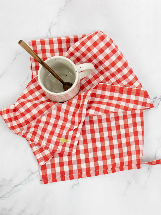 Red & Off White Check Tea Towel