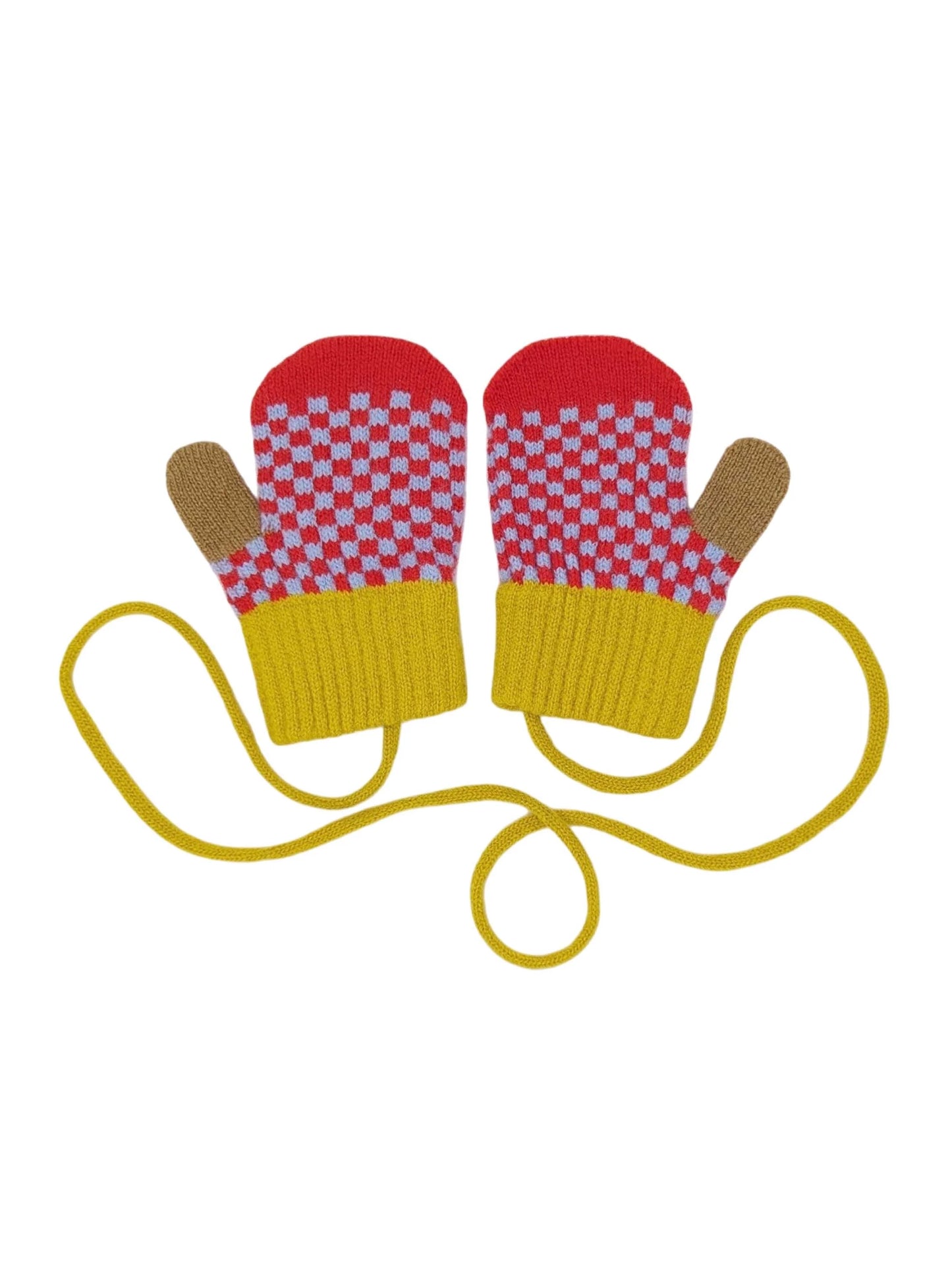 Red & Light Blue Kids Check Mittens