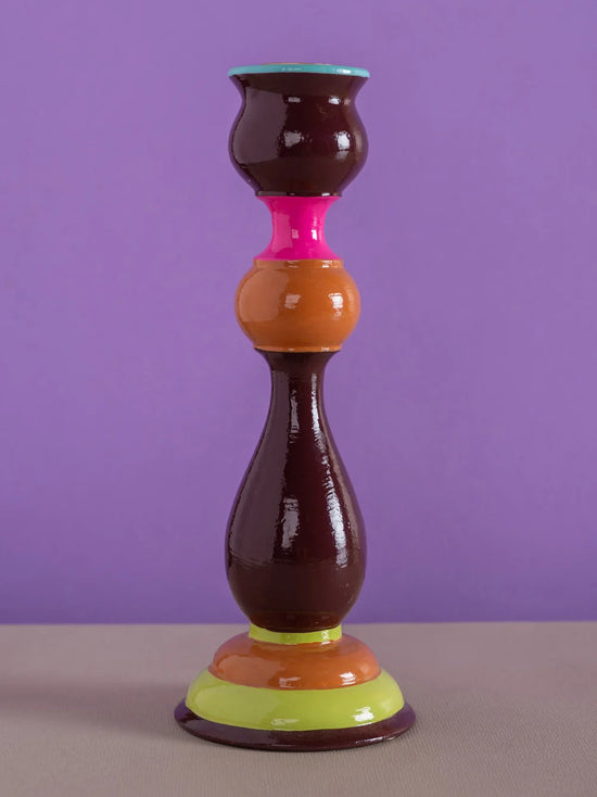 Brown, Orange & Pink Carved Candlestick