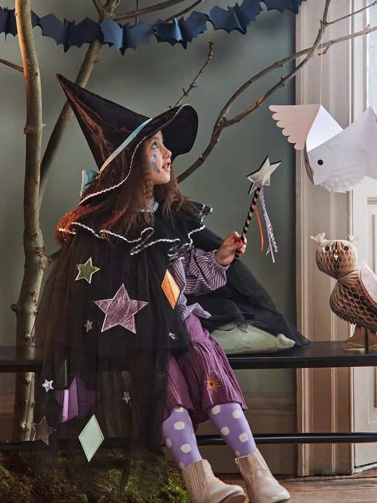 Tulle Appliqué Witch Cape, Hat & Wand