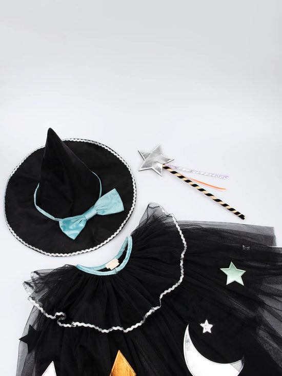 Tulle Appliqué Witch Cape, Hat & Wand