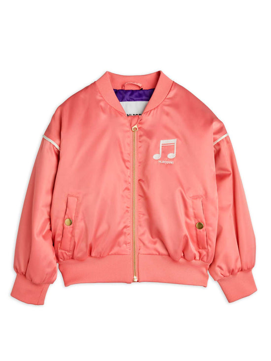 Pink Note Chenille Satin Baseball Jacket