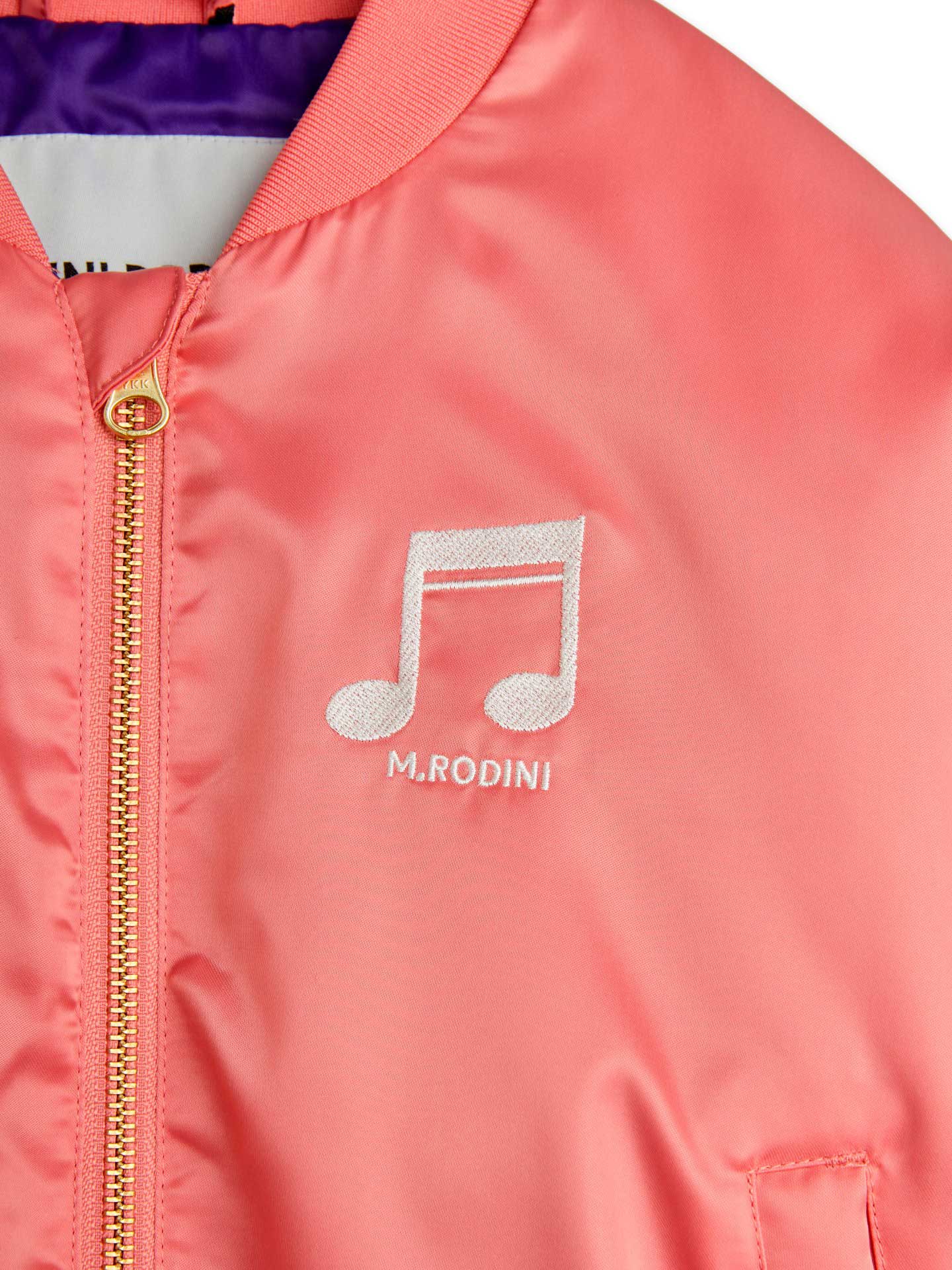 Pink Note Chenille Satin Baseball Jacket