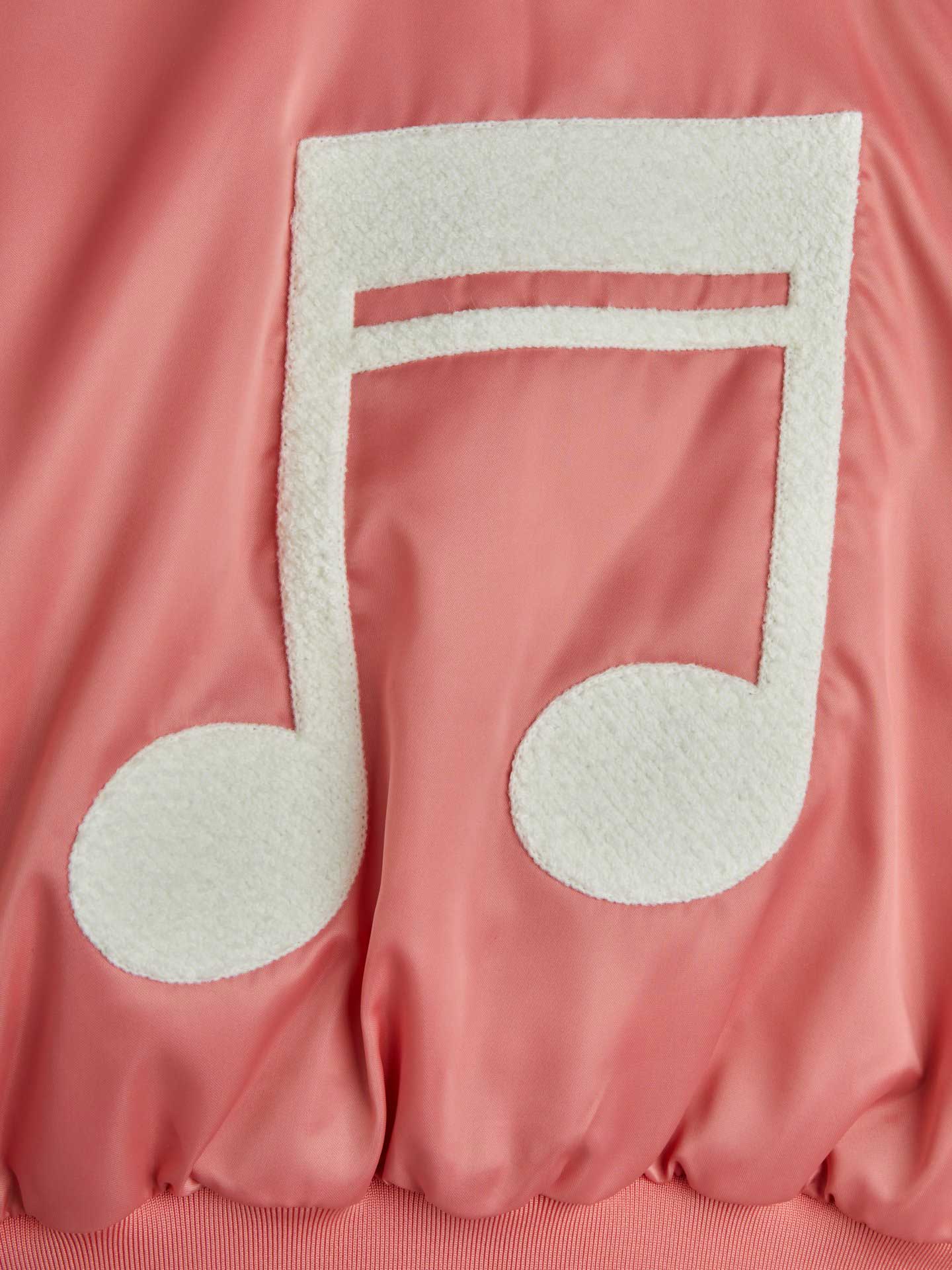 Pink Note Chenille Satin Baseball Jacket