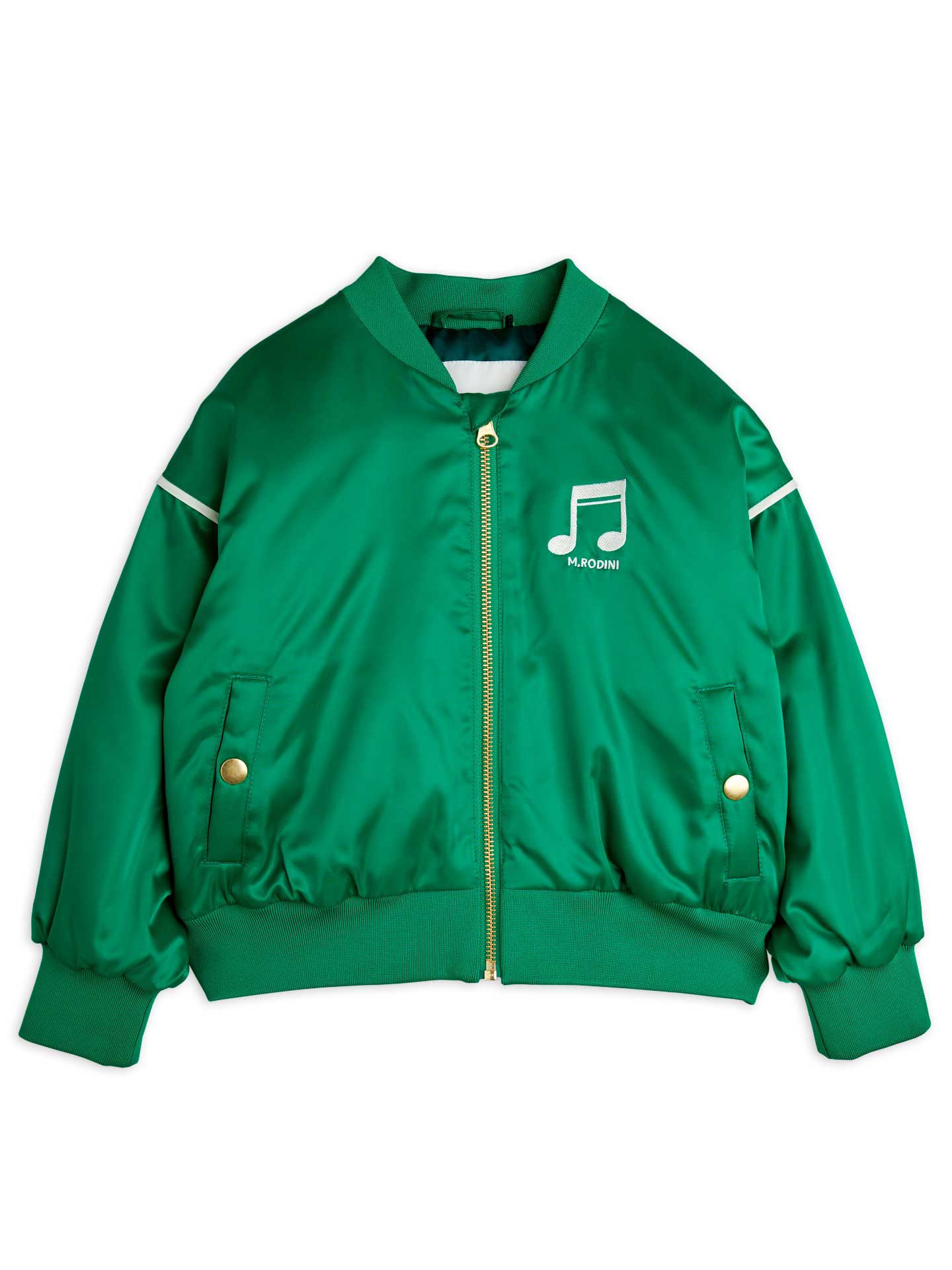 Green Note Chenille Satin Baseball Jacket