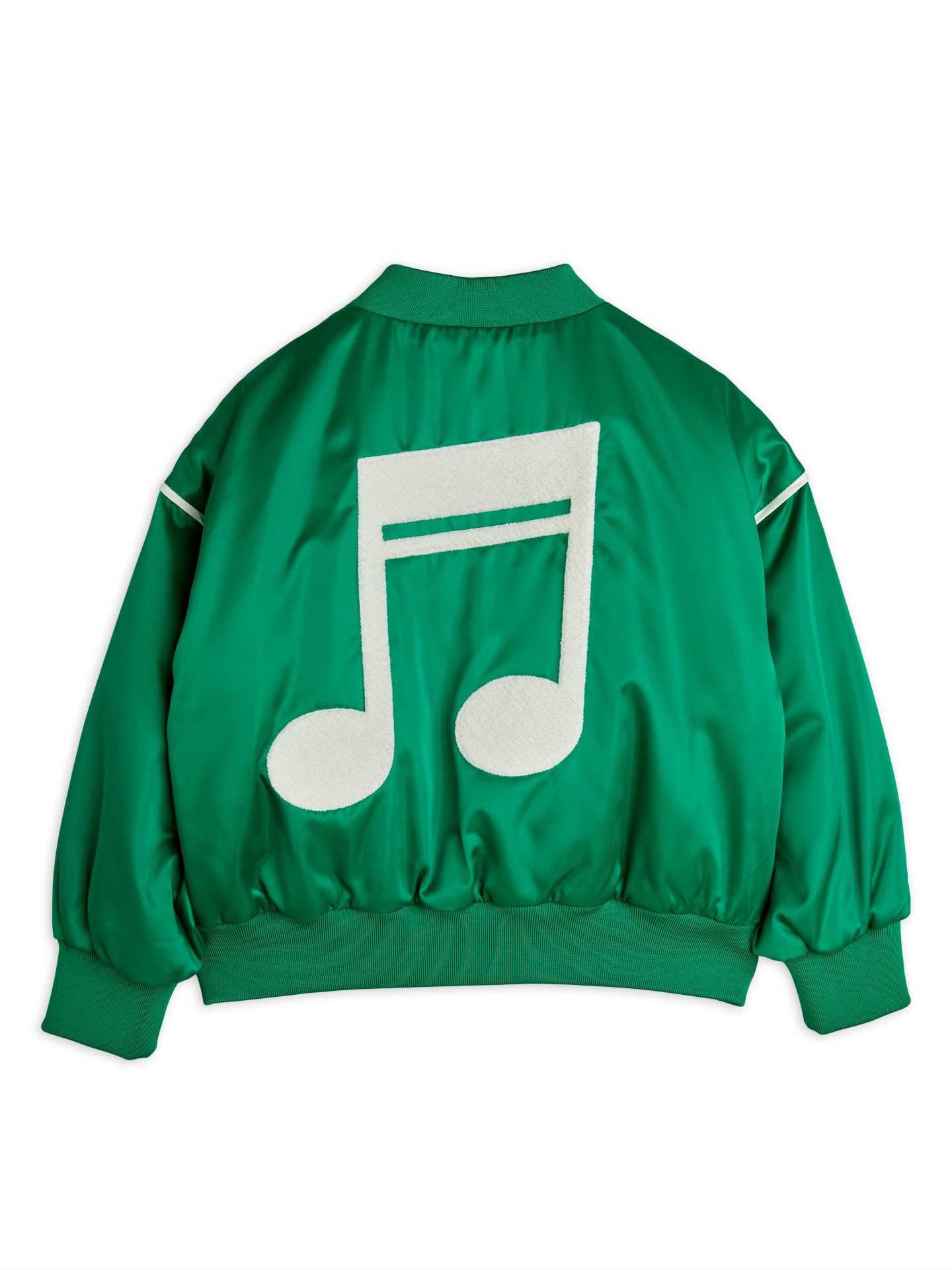 Green Note Chenille Satin Baseball Jacket