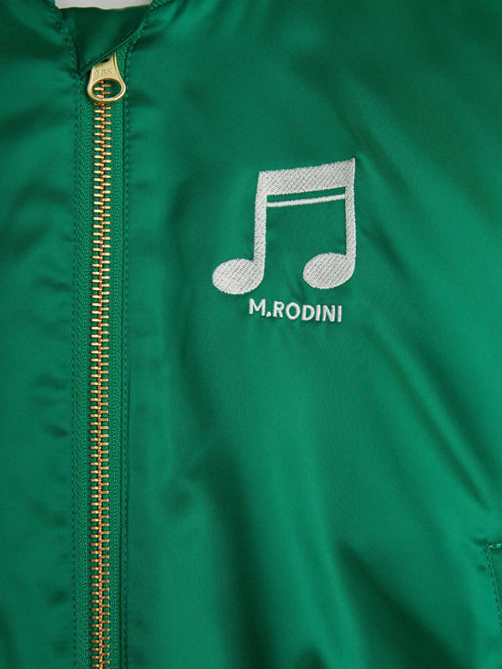 Green Note Chenille Satin Baseball Jacket