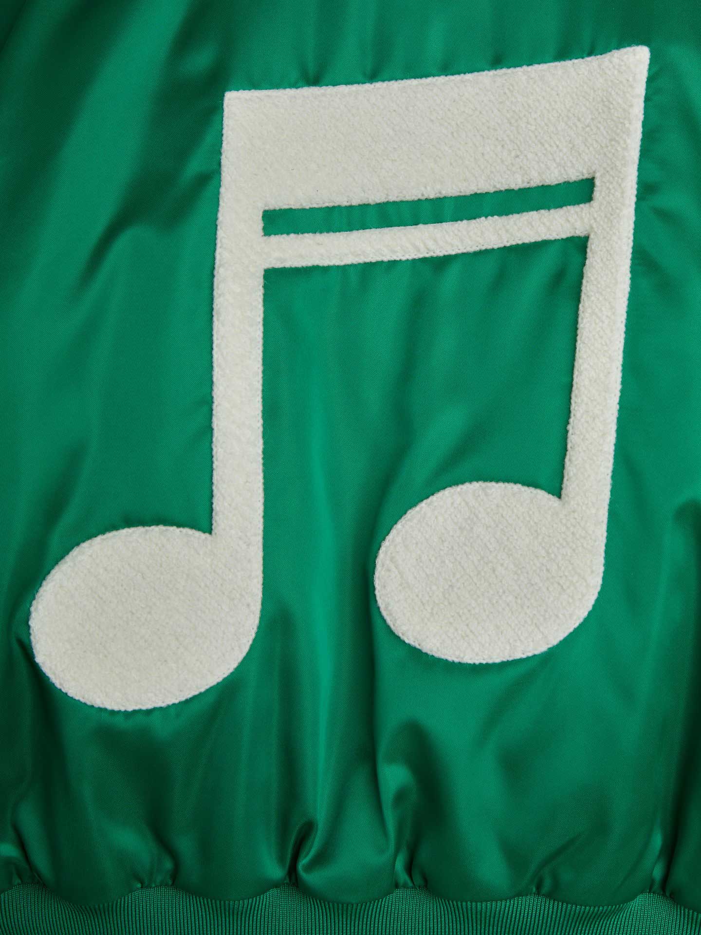 Green Note Chenille Satin Baseball Jacket