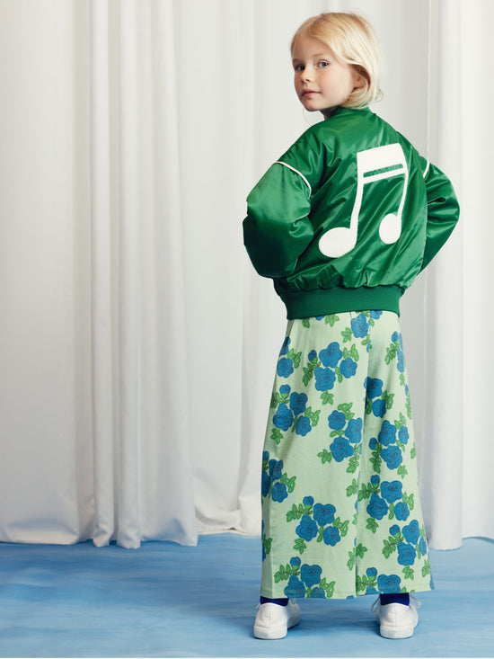 Green Note Chenille Satin Baseball Jacket