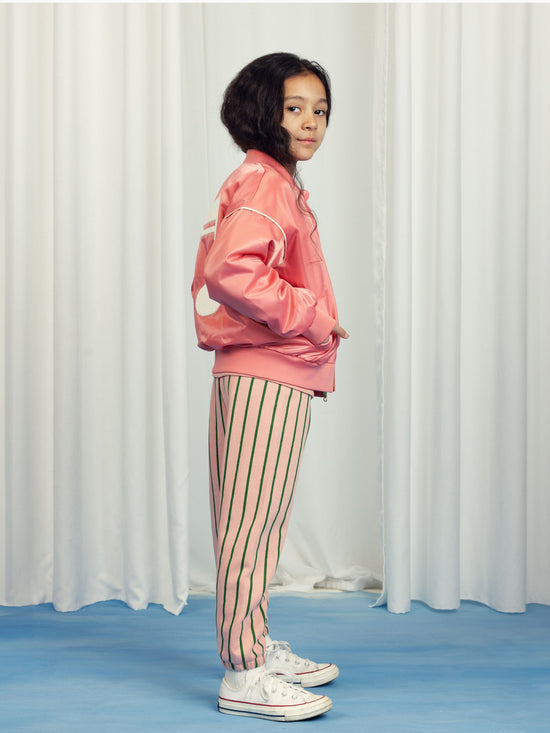 Pink Note Chenille Satin Baseball Jacket