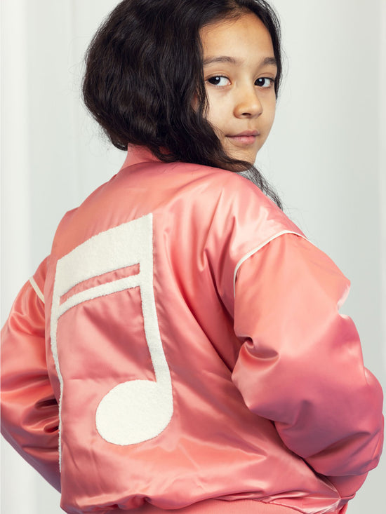 Pink Note Chenille Satin Baseball Jacket