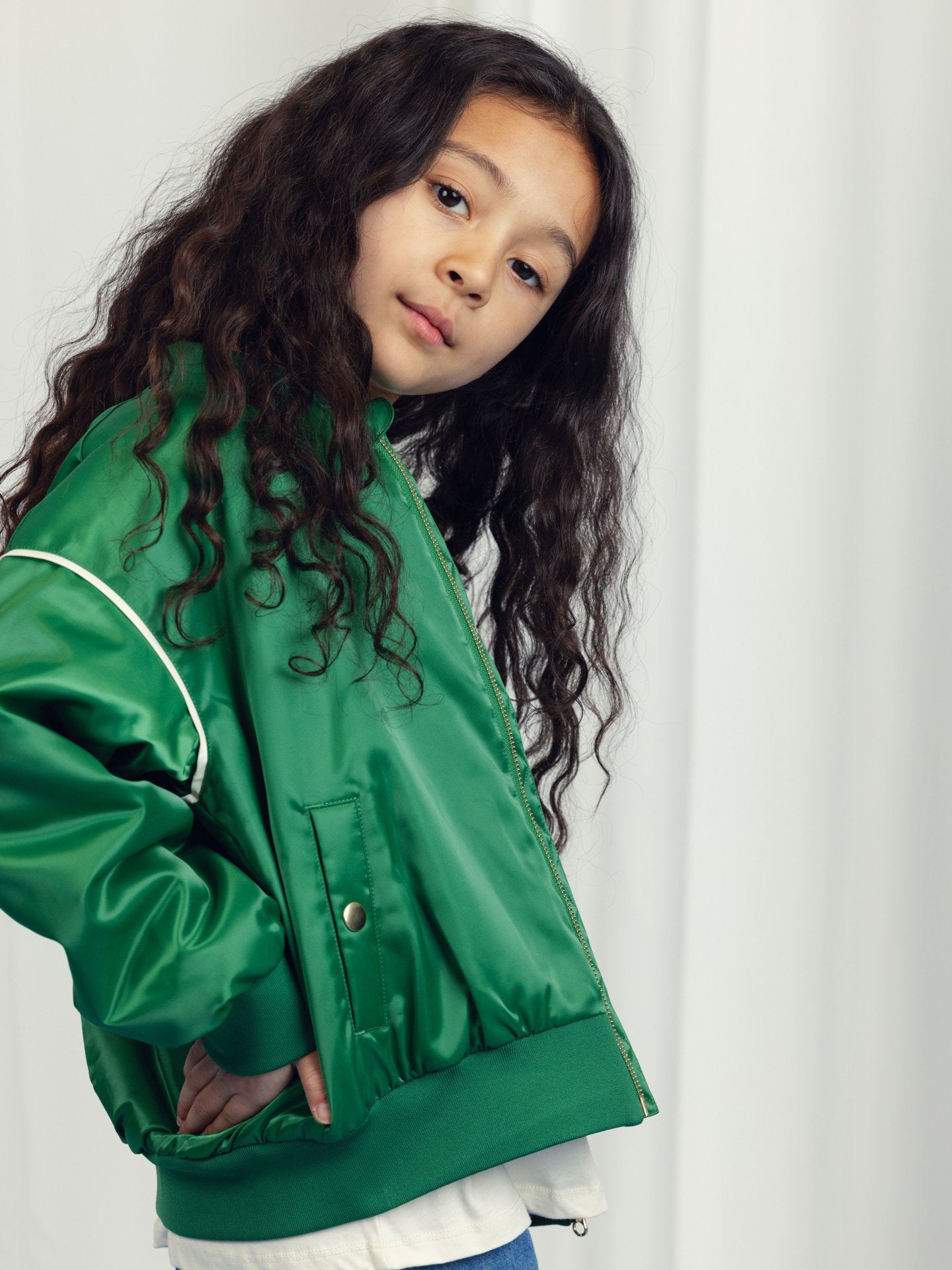 Green Note Chenille Satin Baseball Jacket