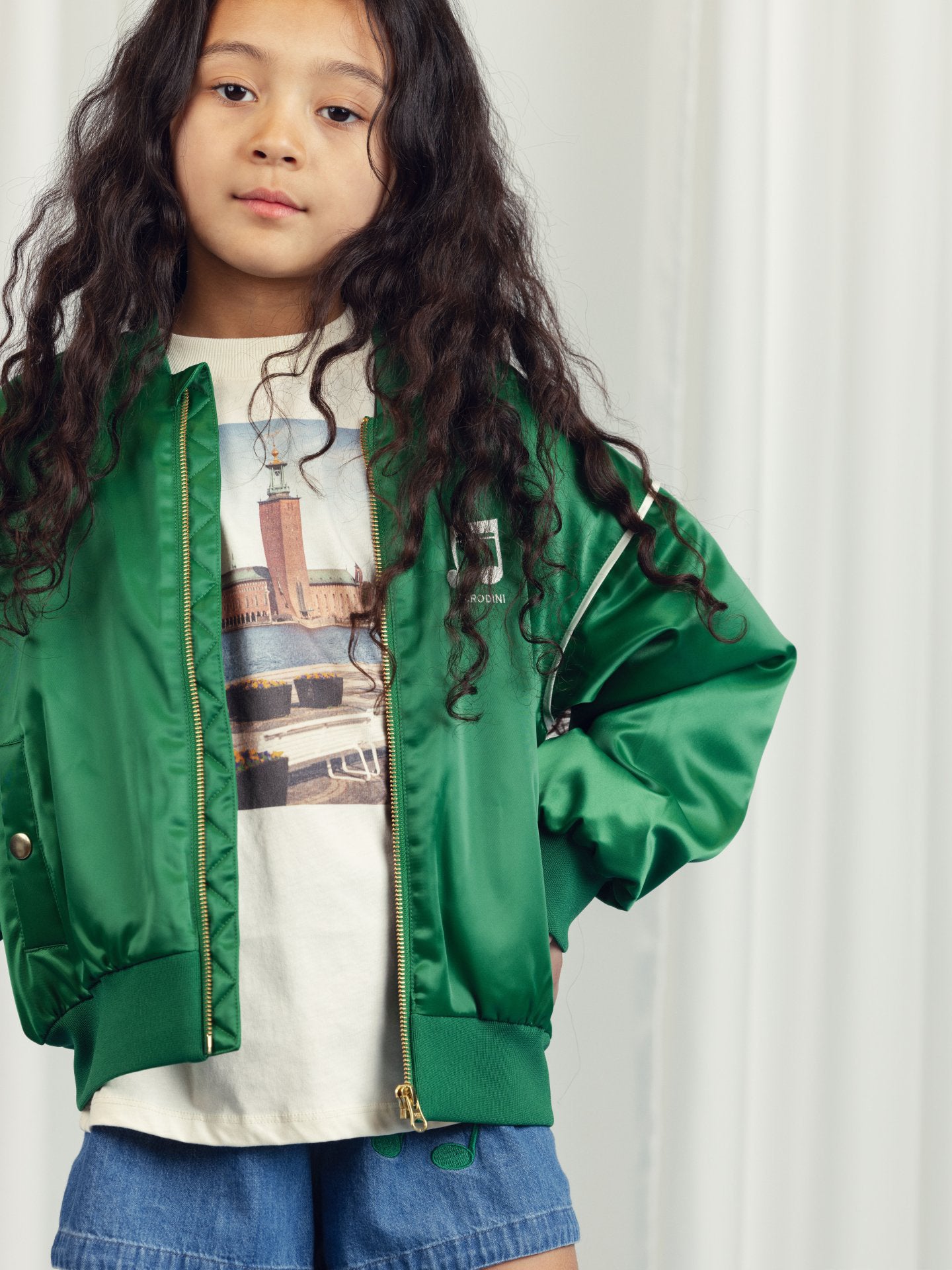 Green Note Chenille Satin Baseball Jacket