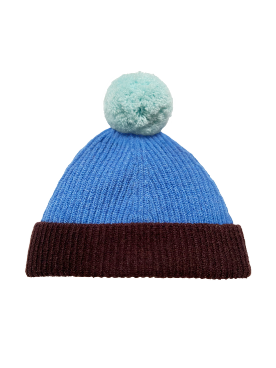 Mocha & Blue Kids Pom Hat