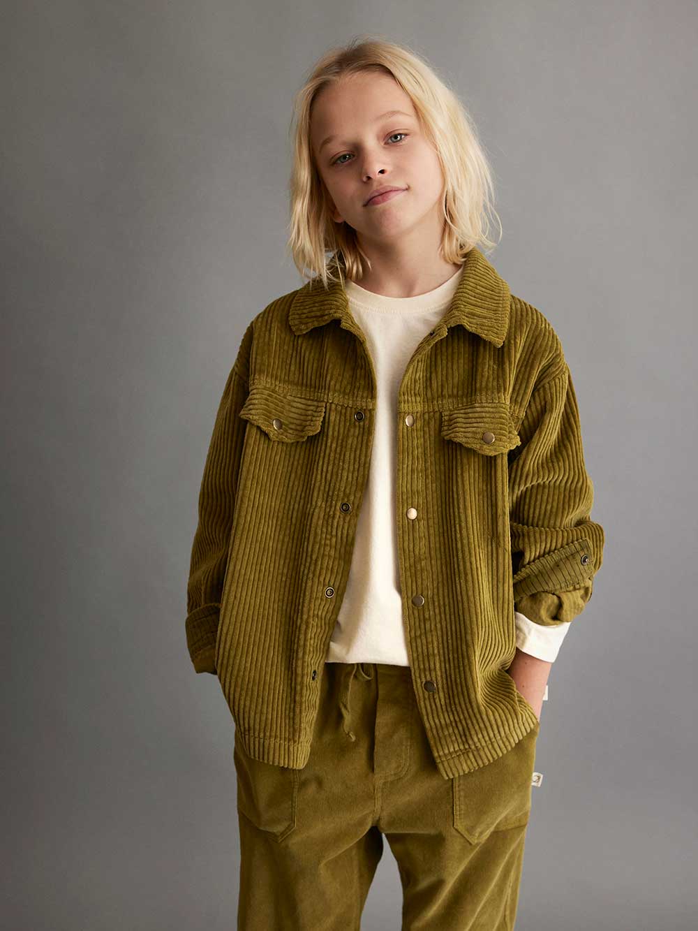 Green Organic Cord Overshirt Jacket