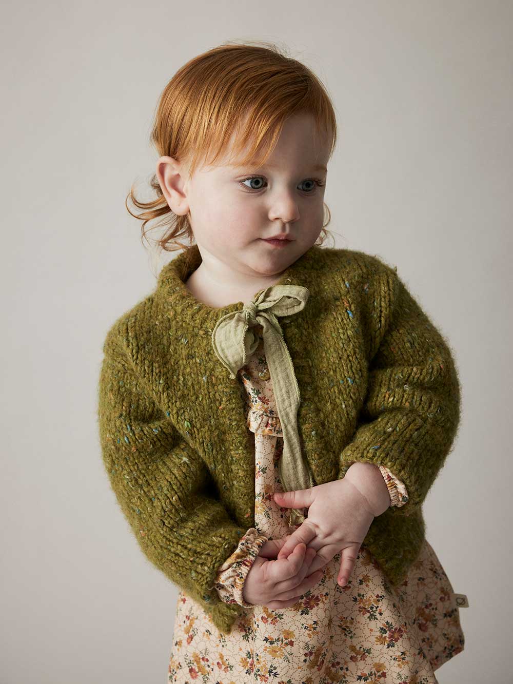 Green Flecked Bow Baby Cardigan