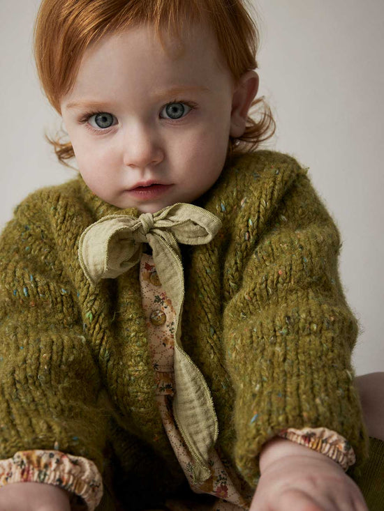 Green Flecked Bow Baby Cardigan