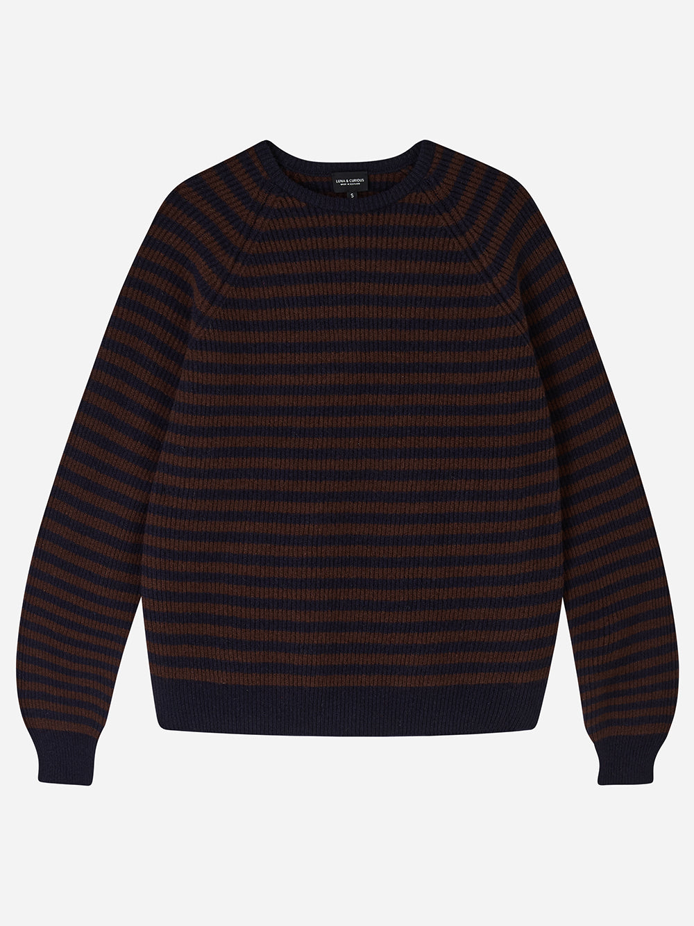 Navy & Brown Stripe Rib Knit Jumper