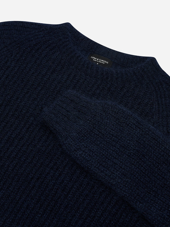 Navy Mohair Rib Sweater