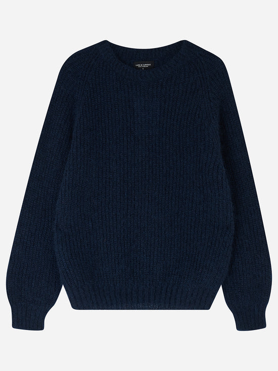 Navy Mohair Rib Sweater