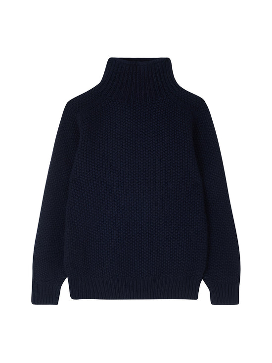 Navy Moss Stitch Turtleneck Jumper