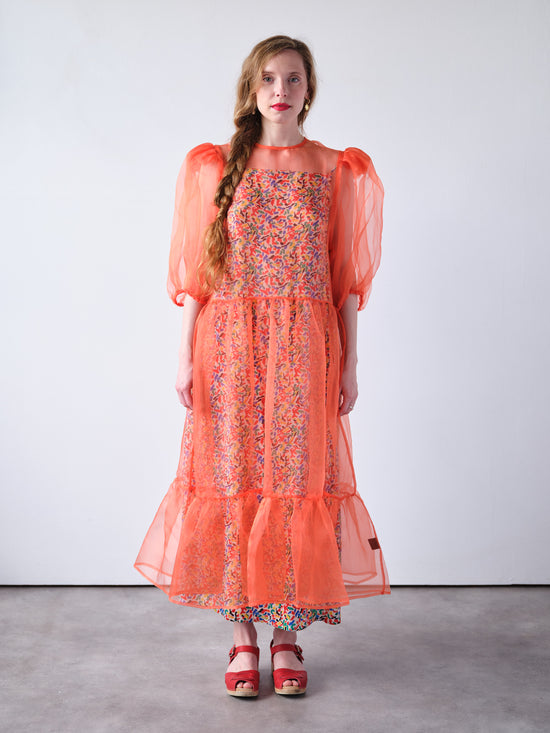 Orange Puff Sleeve Dress