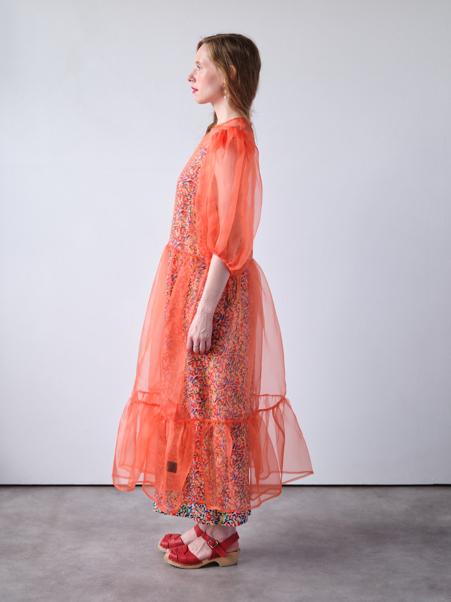 Orange Puff Sleeve Dress