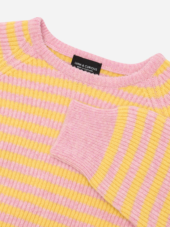 Pastel Pink & Yellow Stripe Rib Knit Jumper