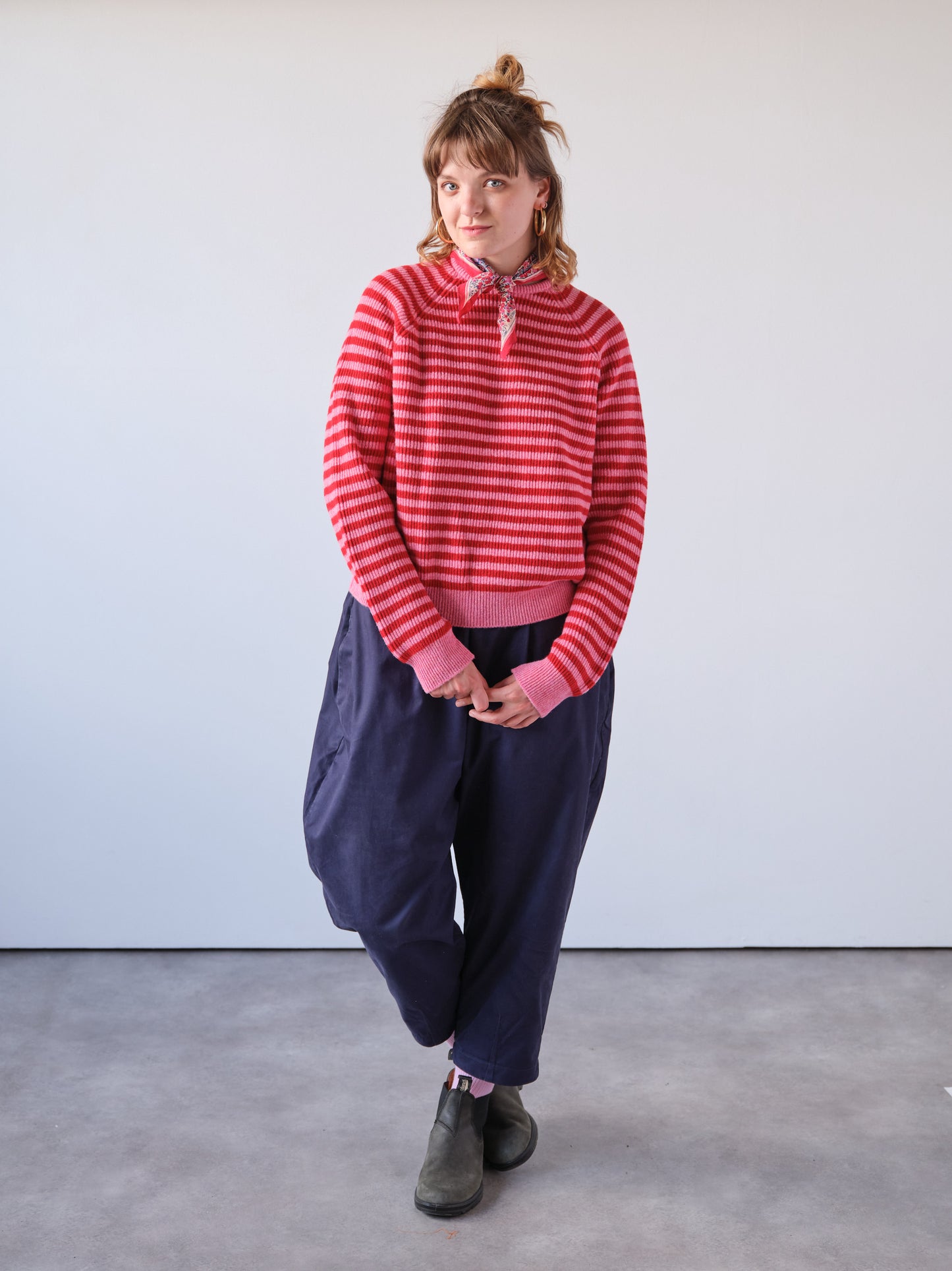 Pink & Red Stripe Rib Knit Jumper