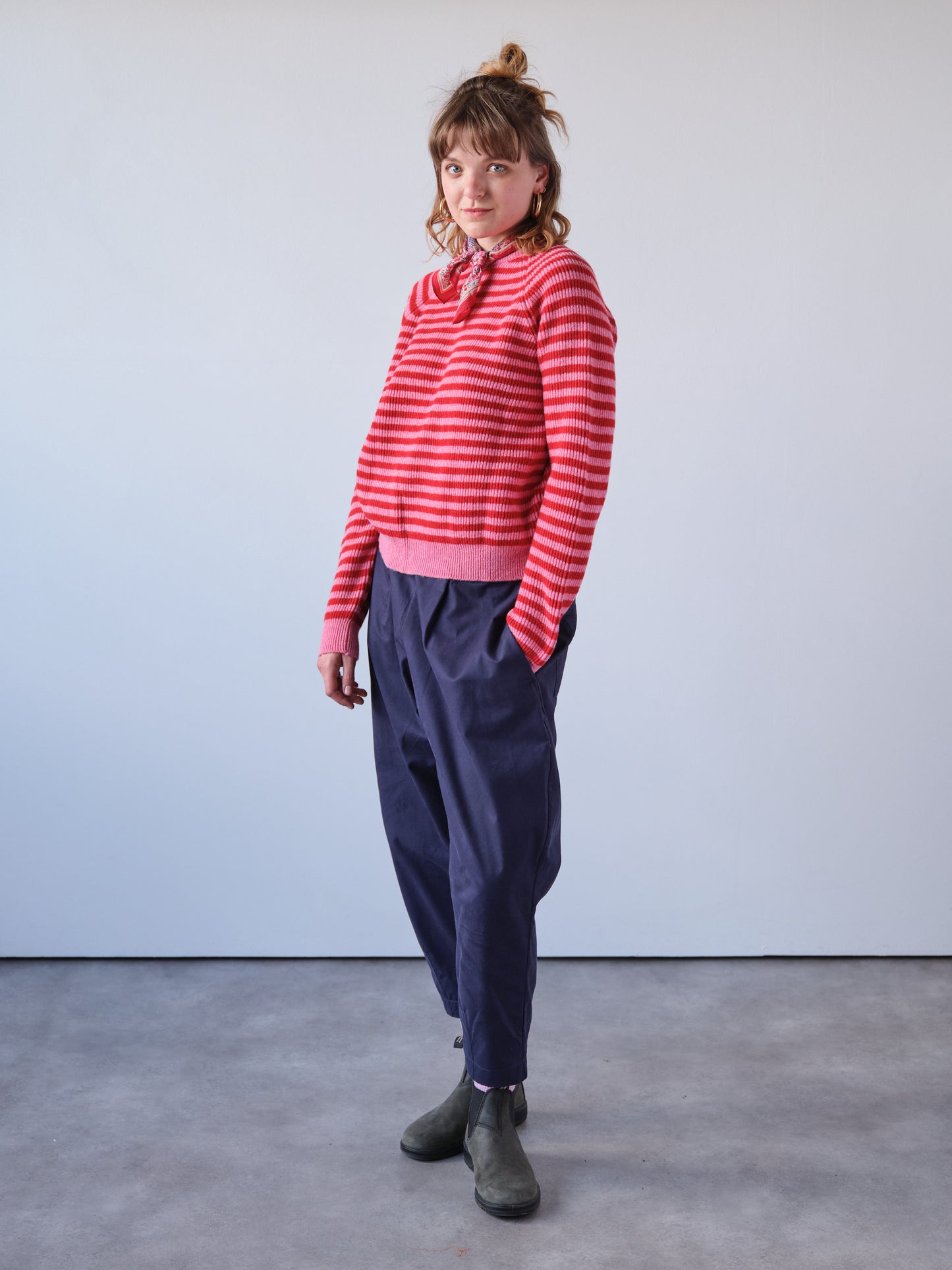 Pink & Red Stripe Rib Knit Jumper