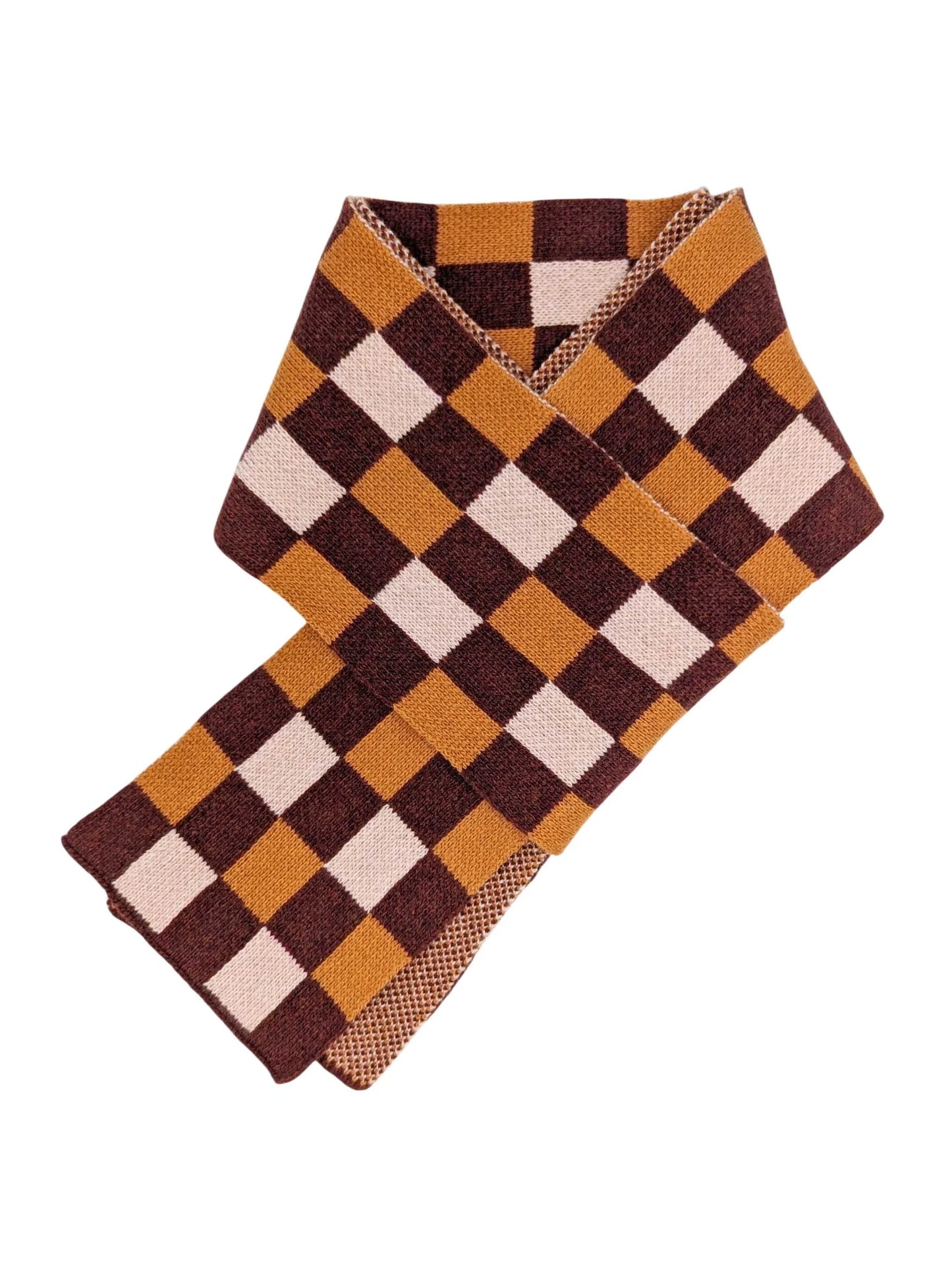 Dark Red & Rust Squares Wool Scarf