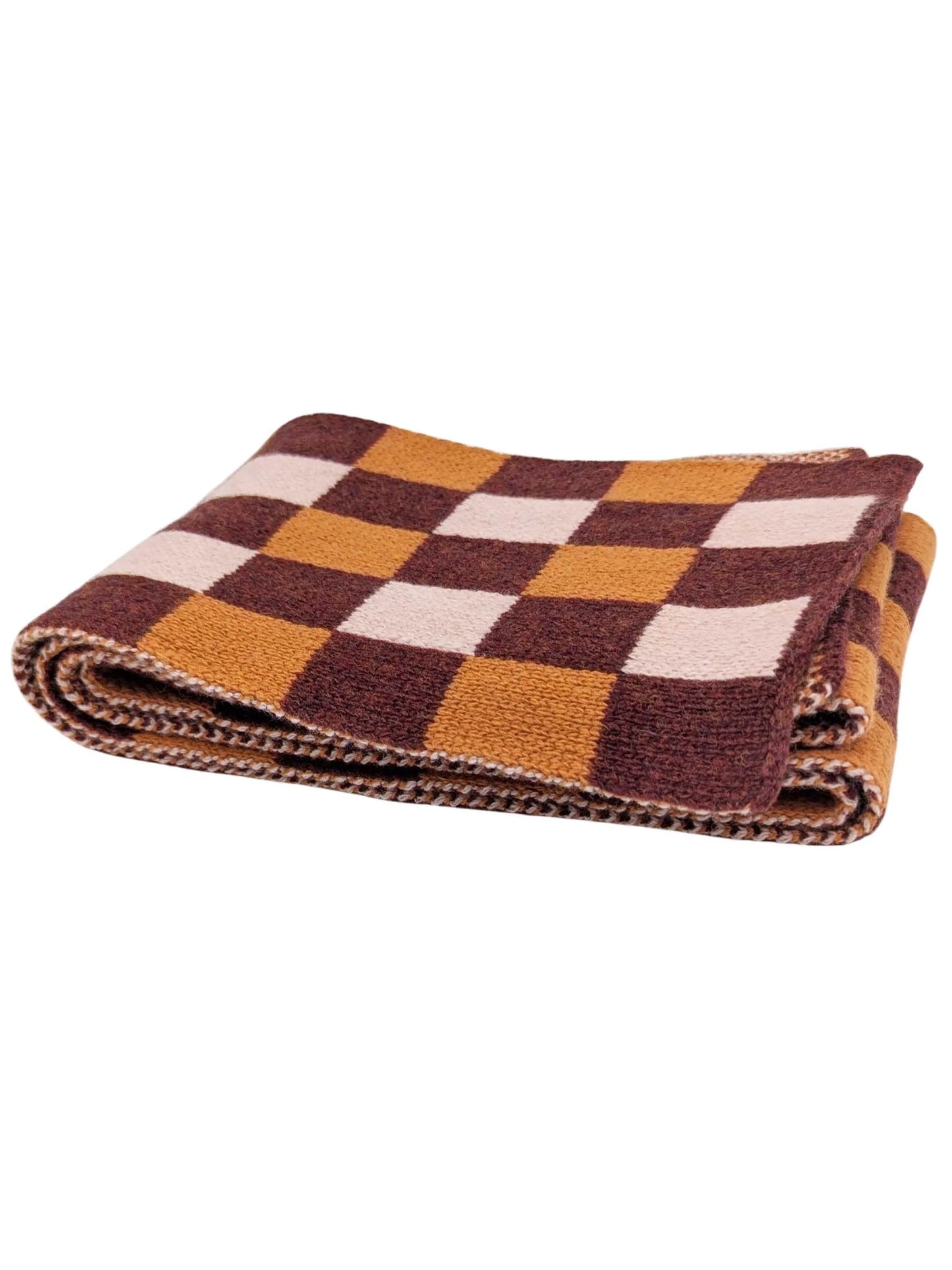 Dark Red & Rust Squares Wool Scarf