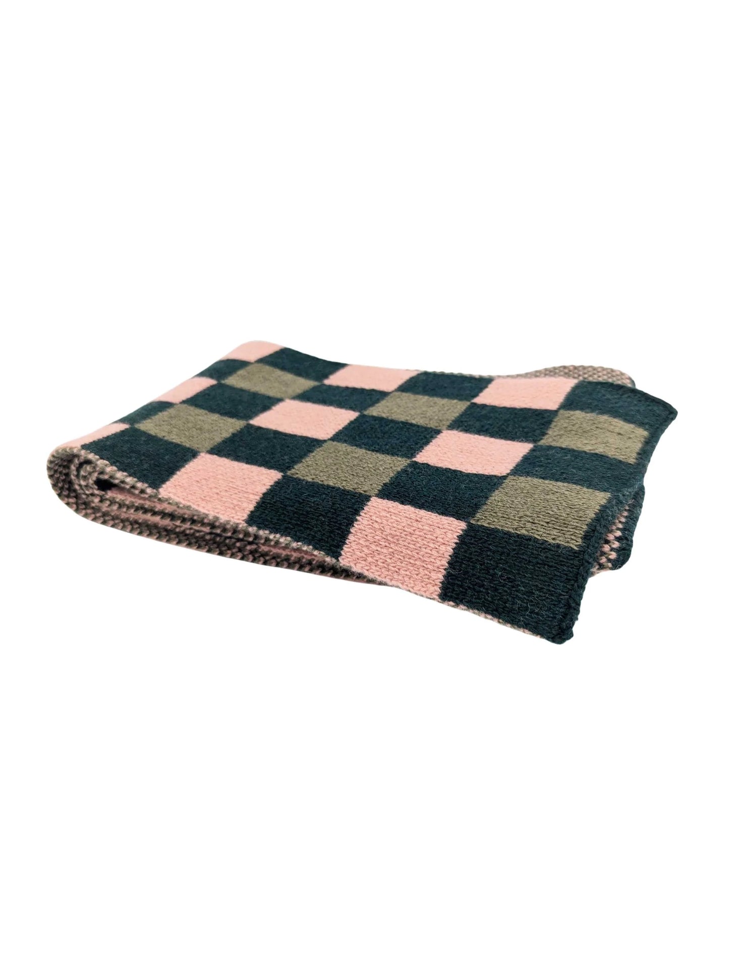 Green & Pink Squares Wool Scarf