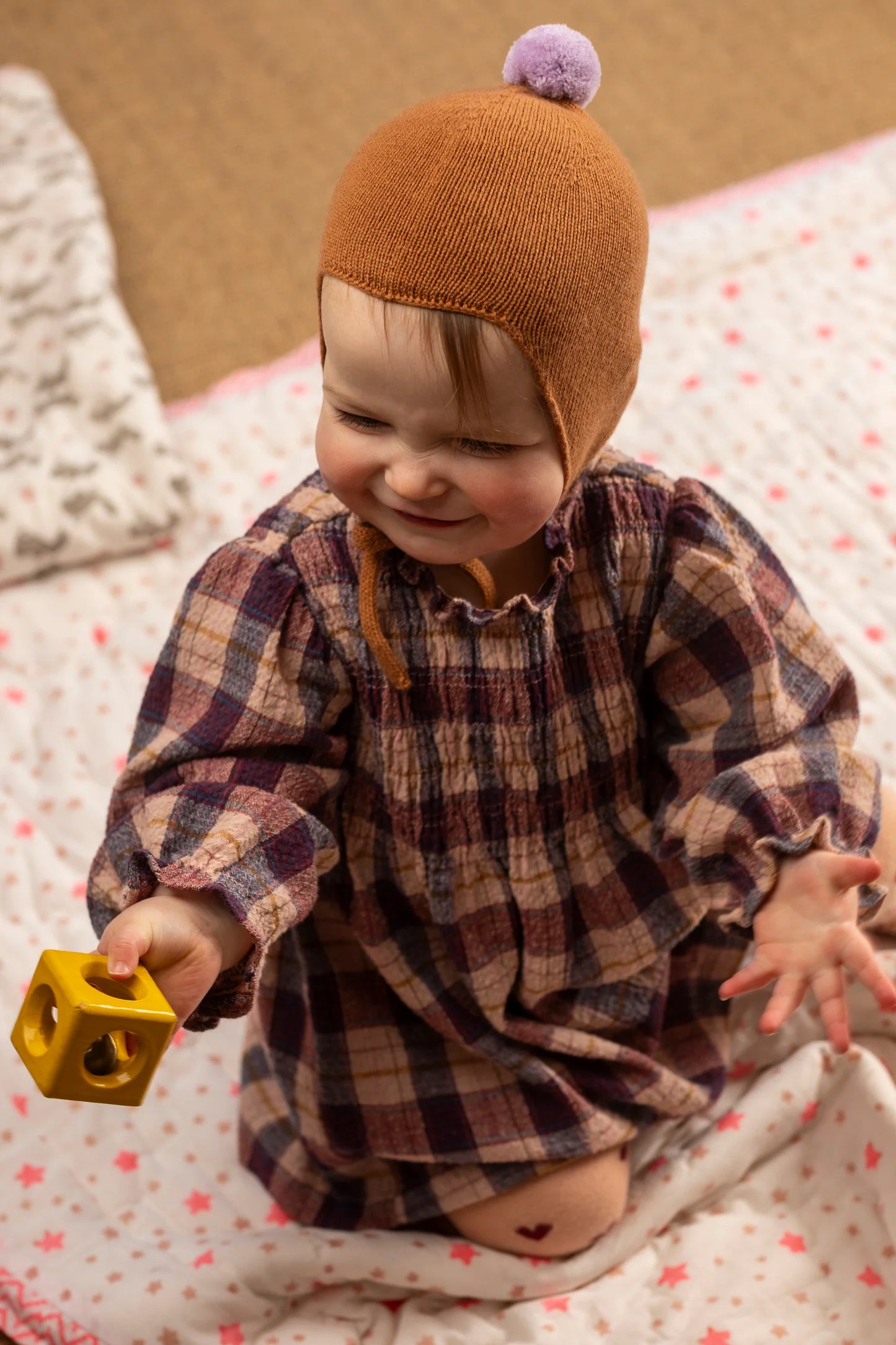 Ginger with Lupin Pom Cashmere Baby Bonnet