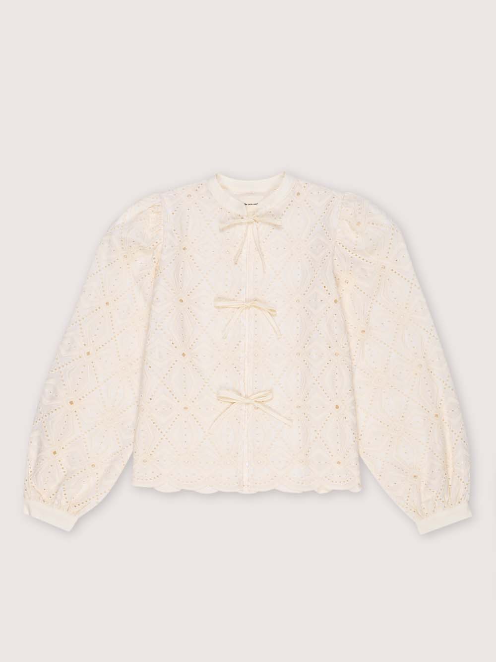 Cream Embroidered Tie Blouse