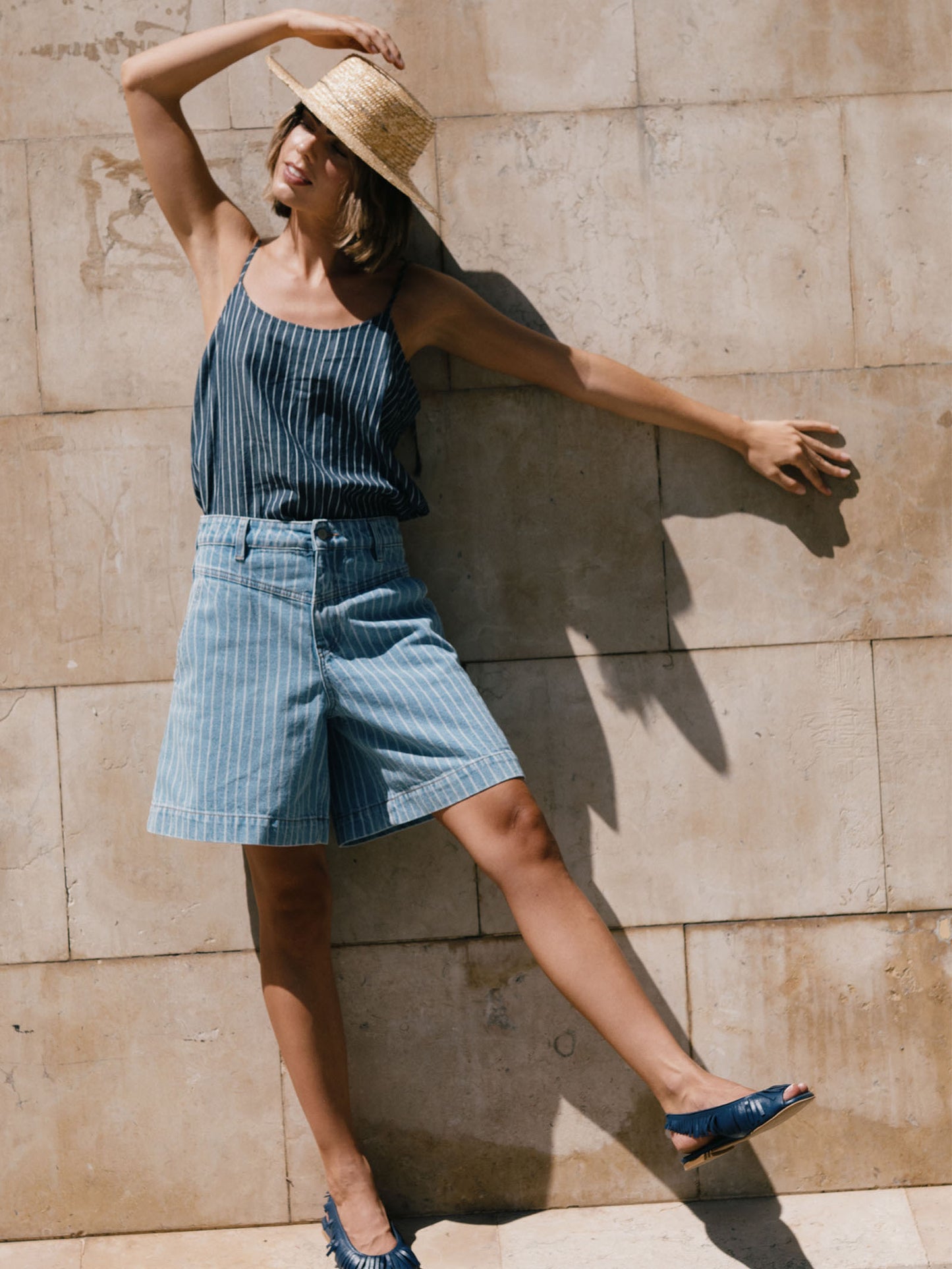 Denim Striped Bermuda Shorts