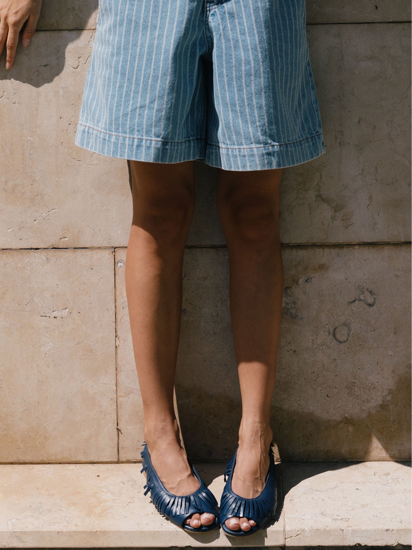 Denim Striped Bermuda Shorts