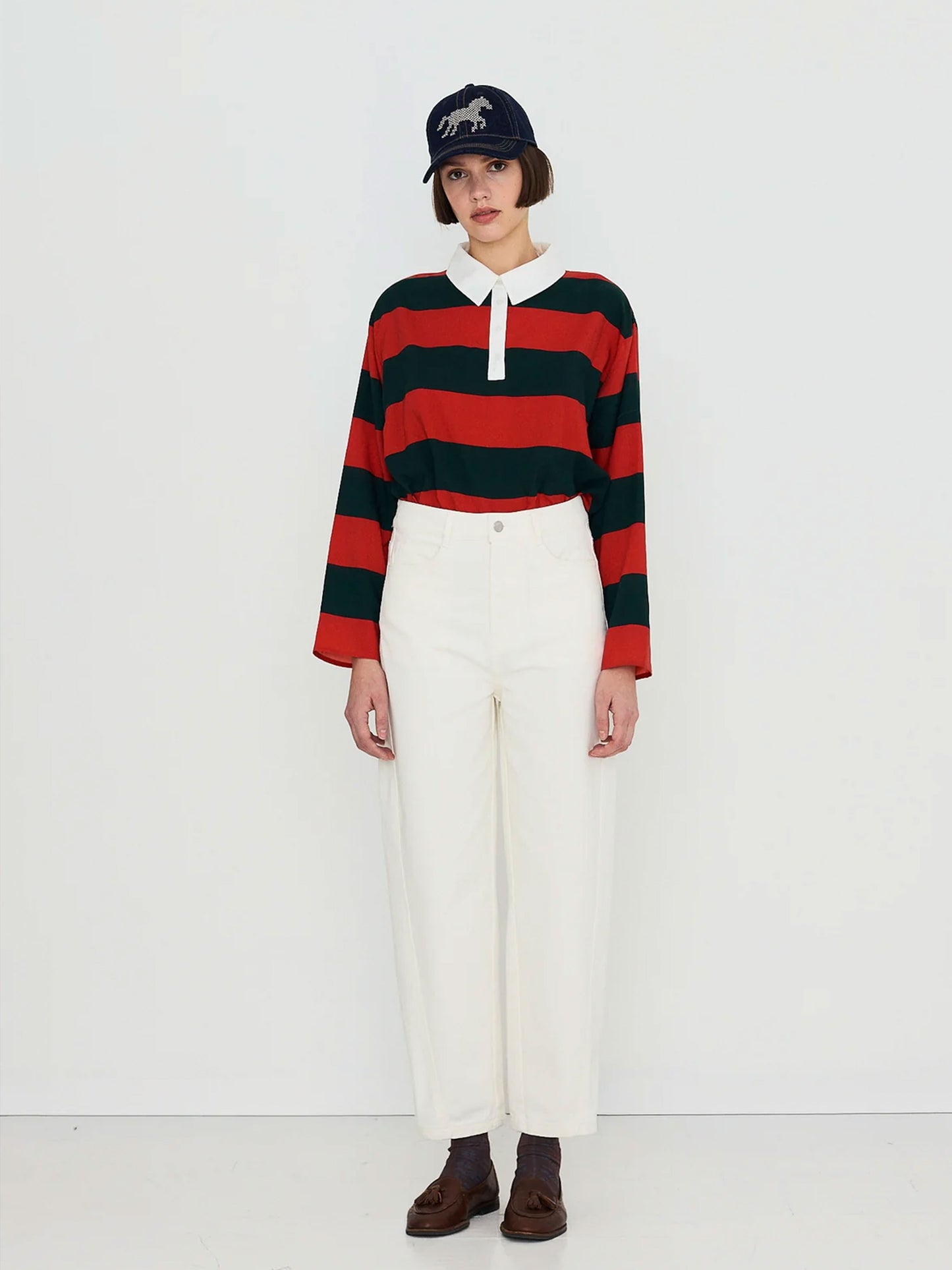 Striped Polo Collar Blouse