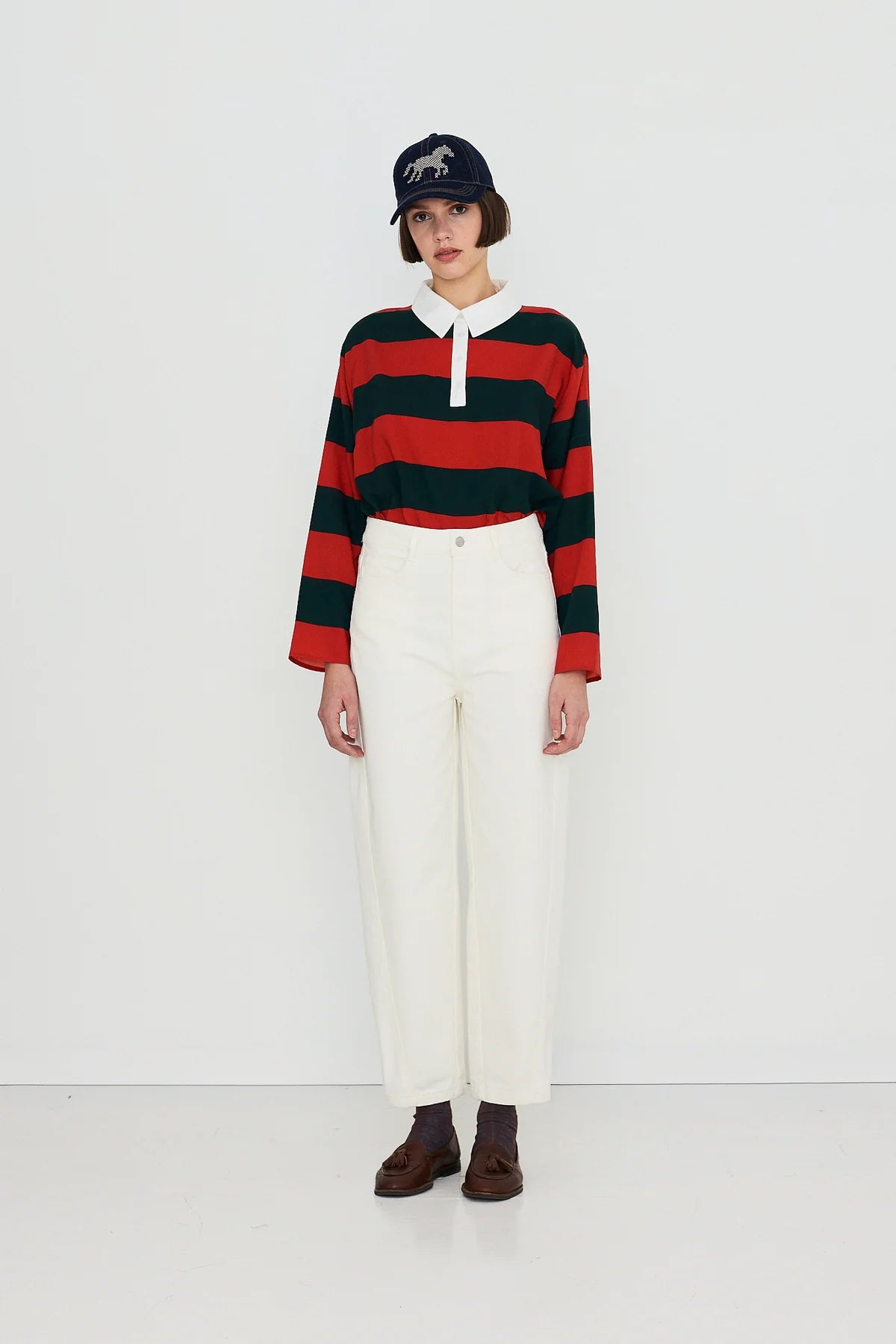 Striped Polo Collar Blouse